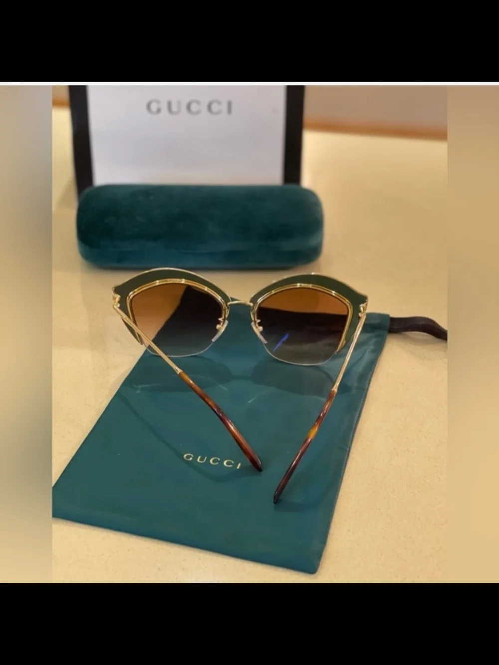 Authentic Gucci Cat-Eye Sunglasses with Pink Crystal Accents GG0114S